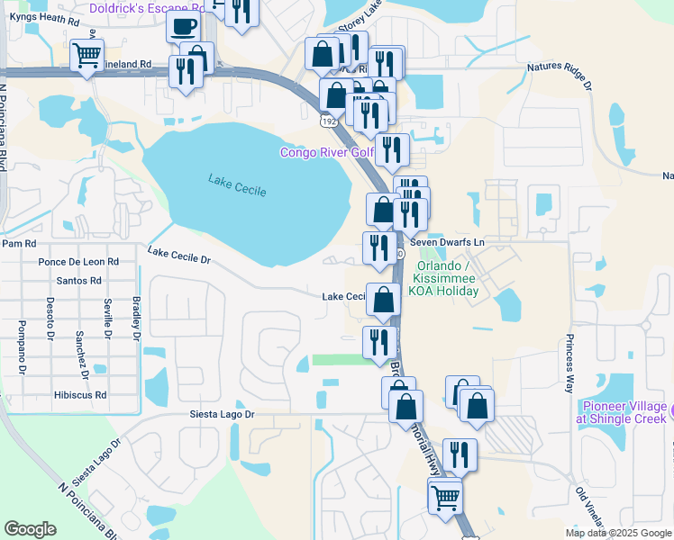 map of restaurants, bars, coffee shops, grocery stores, and more near 4744 Everglades Circle in Kissimmee