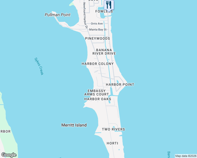 map of restaurants, bars, coffee shops, grocery stores, and more near 1940 Gates Road in Merritt Island
