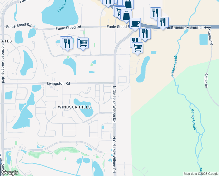 map of restaurants, bars, coffee shops, grocery stores, and more near 2709 Andros Lane in Kissimmee
