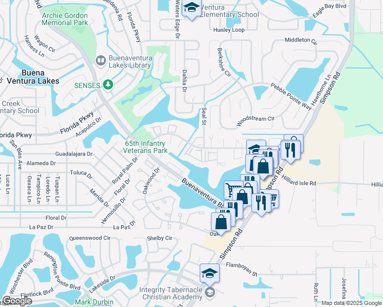map of restaurants, bars, coffee shops, grocery stores, and more near 61 Lake Villa Way in Kissimmee