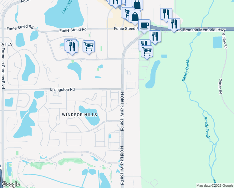 map of restaurants, bars, coffee shops, grocery stores, and more near 2709 Andros Lane in Kissimmee