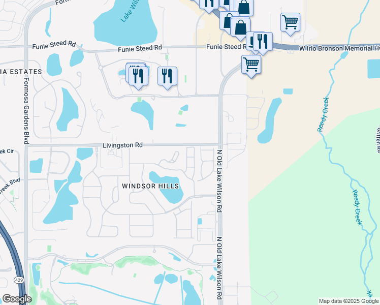 map of restaurants, bars, coffee shops, grocery stores, and more near 2774 Almaton Loop in Kissimmee
