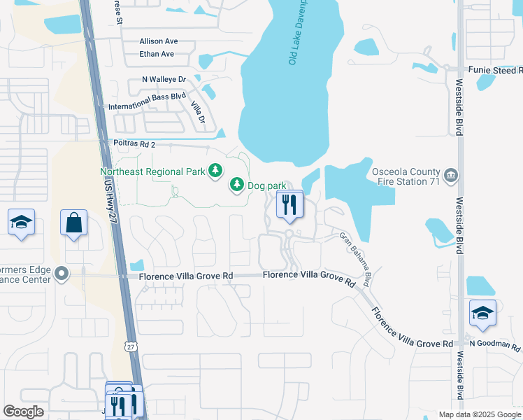map of restaurants, bars, coffee shops, grocery stores, and more near 556 Hillcrest Drive in Davenport