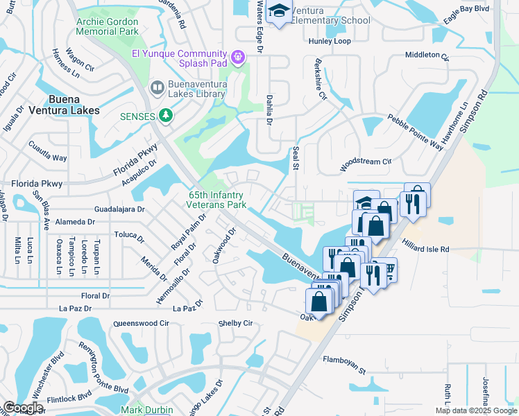 map of restaurants, bars, coffee shops, grocery stores, and more near 19 Solomon Lane in Kissimmee