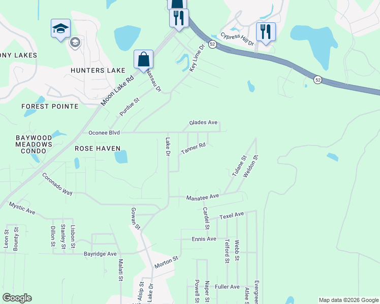 map of restaurants, bars, coffee shops, grocery stores, and more near 12918 Tanner Road in New Port Richey