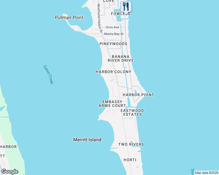map of restaurants, bars, coffee shops, grocery stores, and more near 1940 Gates Road in Merritt Island
