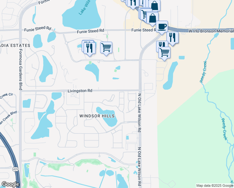 map of restaurants, bars, coffee shops, grocery stores, and more near 2774 Almaton Loop in Kissimmee