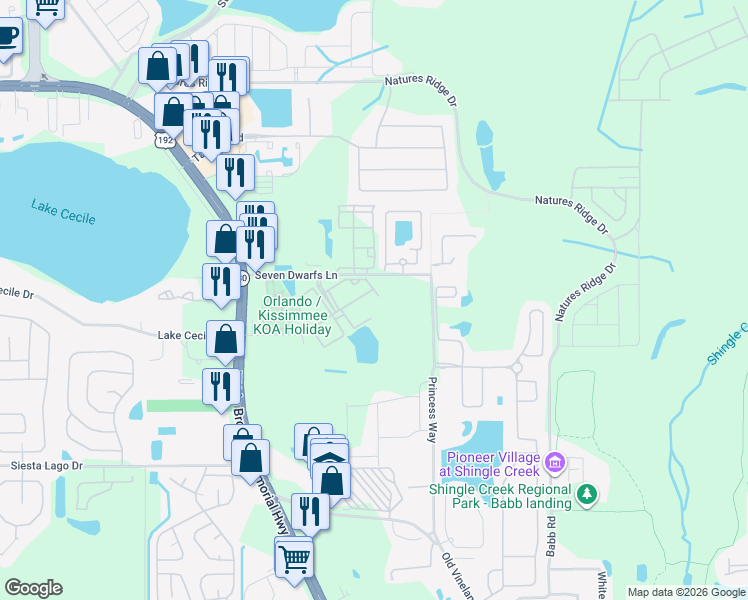 map of restaurants, bars, coffee shops, grocery stores, and more near 4550 Jona Free Lane in Kissimmee