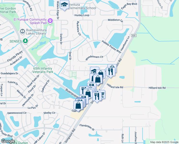 map of restaurants, bars, coffee shops, grocery stores, and more near 156 Turpin Lane in Kissimmee