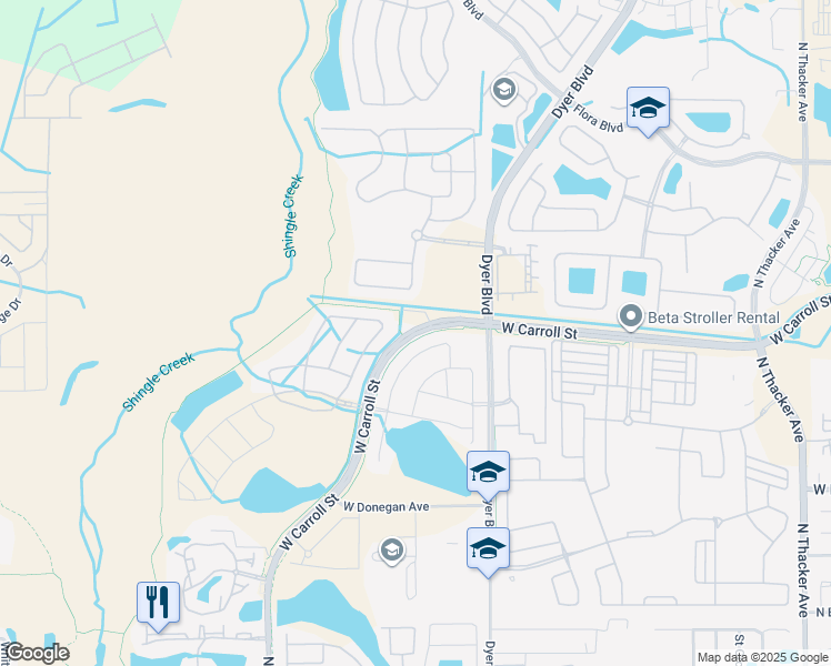map of restaurants, bars, coffee shops, grocery stores, and more near 2493 West Carroll Street in Kissimmee