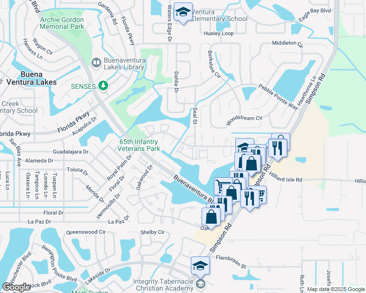 map of restaurants, bars, coffee shops, grocery stores, and more near 12 Lake Villa Way in Kissimmee