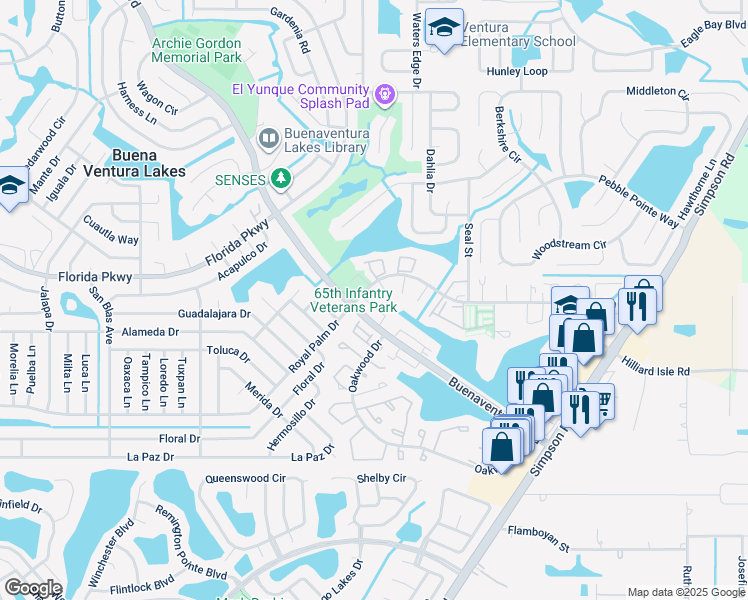 map of restaurants, bars, coffee shops, grocery stores, and more near 202 Watts Lane in Kissimmee