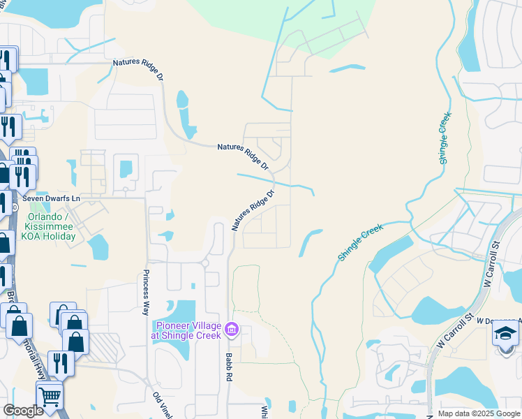 map of restaurants, bars, coffee shops, grocery stores, and more near 2485-2619 Babb Road in Kissimmee