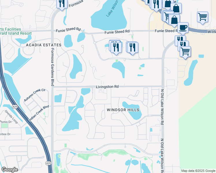 map of restaurants, bars, coffee shops, grocery stores, and more near Livingston Road in Kissimmee
