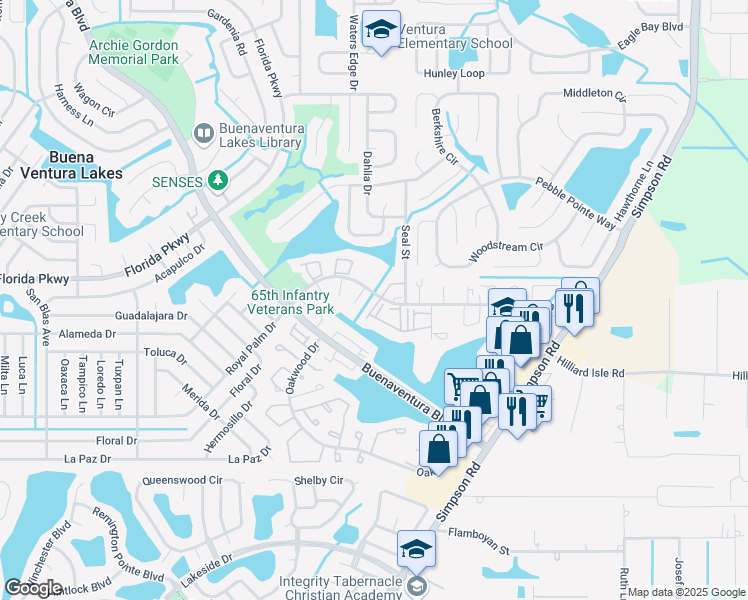 map of restaurants, bars, coffee shops, grocery stores, and more near 20 Lake Villa Way in Kissimmee