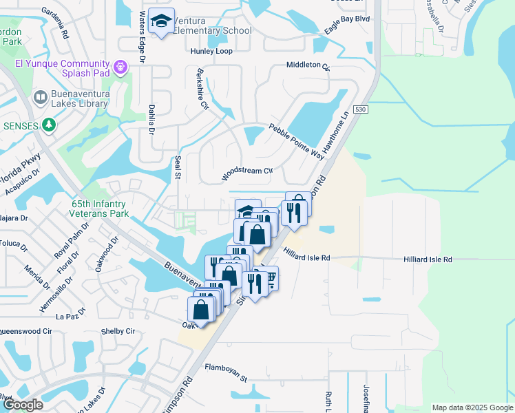 map of restaurants, bars, coffee shops, grocery stores, and more near 128 Knotts Lane in Kissimmee