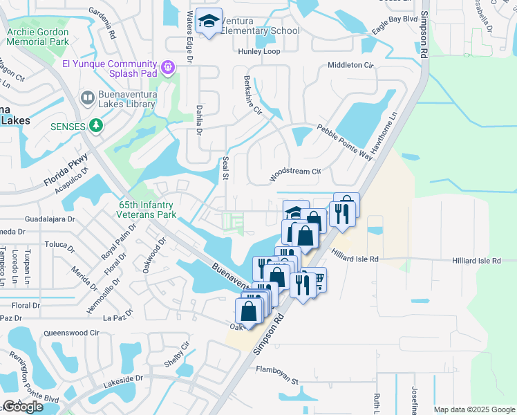 map of restaurants, bars, coffee shops, grocery stores, and more near 1 Hart Lane in Kissimmee