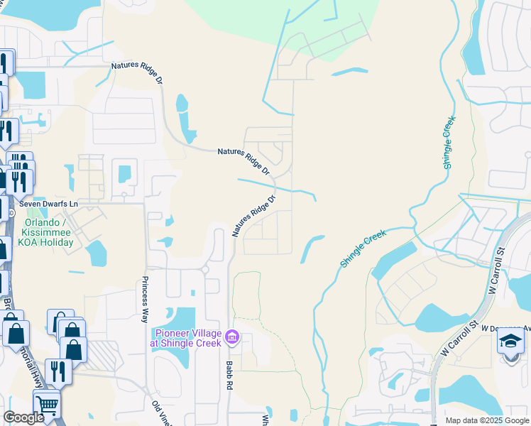 map of restaurants, bars, coffee shops, grocery stores, and more near 2485-2999 Babb Road in Kissimmee