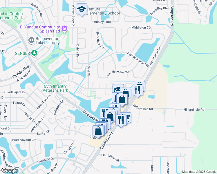 map of restaurants, bars, coffee shops, grocery stores, and more near 1 Hart Lane in Kissimmee