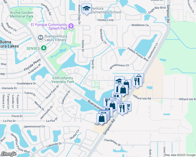 map of restaurants, bars, coffee shops, grocery stores, and more near 296 Flower Lane in Kissimmee