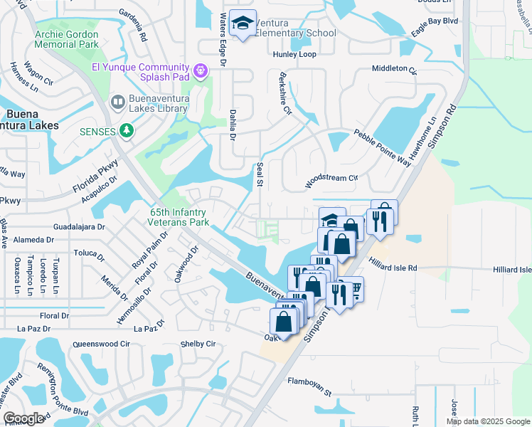 map of restaurants, bars, coffee shops, grocery stores, and more near 296 Flower Lane in Kissimmee