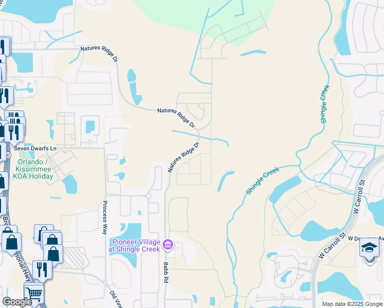 map of restaurants, bars, coffee shops, grocery stores, and more near 2485-2999 Babb Road in Kissimmee