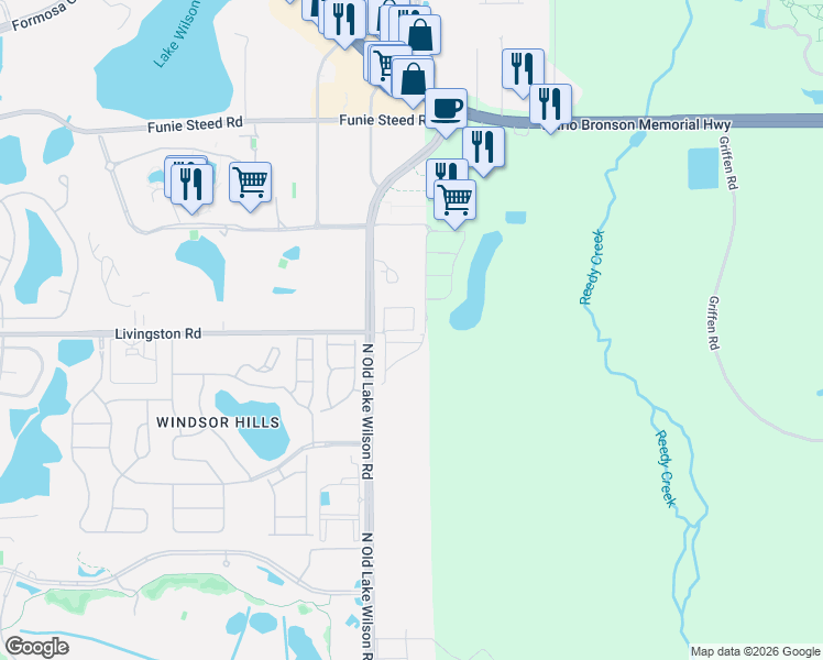 map of restaurants, bars, coffee shops, grocery stores, and more near 7583 Sunny Dreams Lane in Kissimmee
