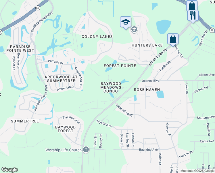 map of restaurants, bars, coffee shops, grocery stores, and more near 12025 Proctor Loop in New Port Richey