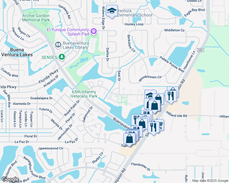 map of restaurants, bars, coffee shops, grocery stores, and more near 205 Eden Lane in Kissimmee
