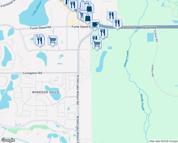 map of restaurants, bars, coffee shops, grocery stores, and more near 7583 Sunny Dreams Lane in Kissimmee