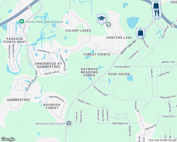 map of restaurants, bars, coffee shops, grocery stores, and more near 12010 Proctor Loop in New Port Richey