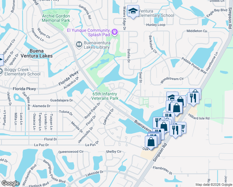 map of restaurants, bars, coffee shops, grocery stores, and more near 29 West Country Cove Way in Kissimmee