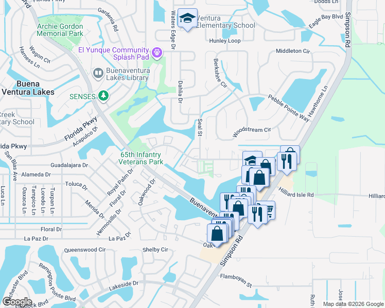map of restaurants, bars, coffee shops, grocery stores, and more near 205 Eden Lane in Kissimmee