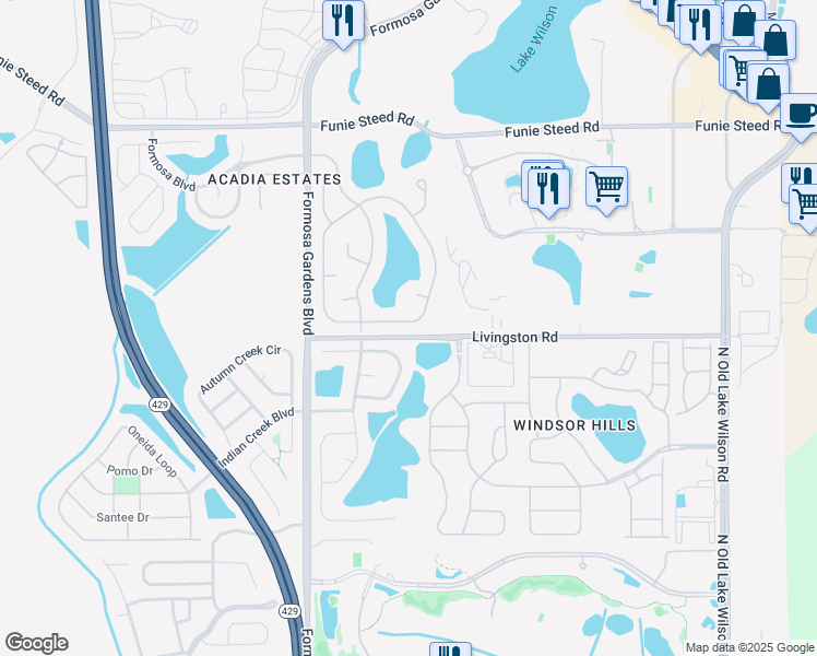 map of restaurants, bars, coffee shops, grocery stores, and more near 7936 Sea Pearl Circle in Kissimmee