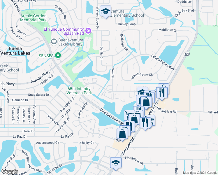 map of restaurants, bars, coffee shops, grocery stores, and more near 205 Eden Lane in Kissimmee