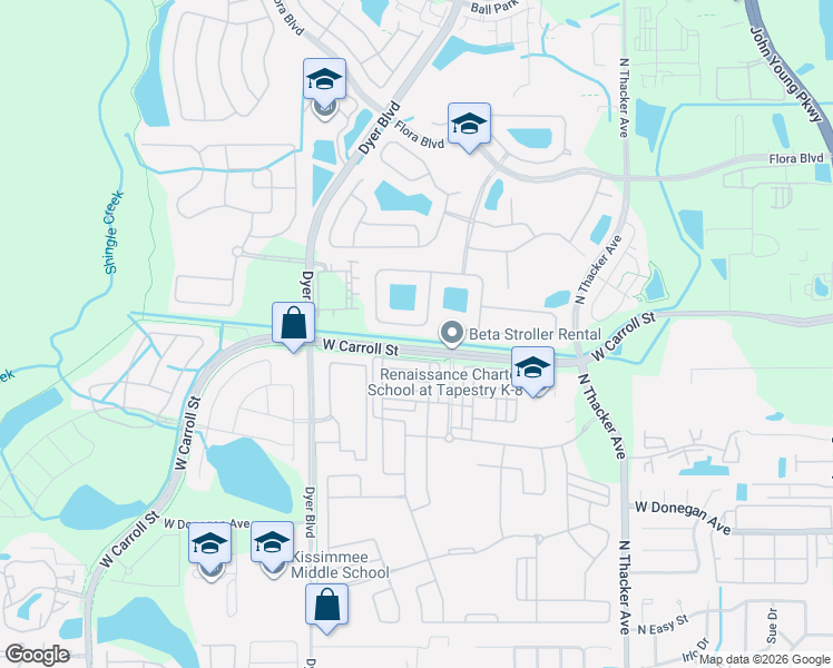 map of restaurants, bars, coffee shops, grocery stores, and more near 2885 Oconnell Drive in Kissimmee
