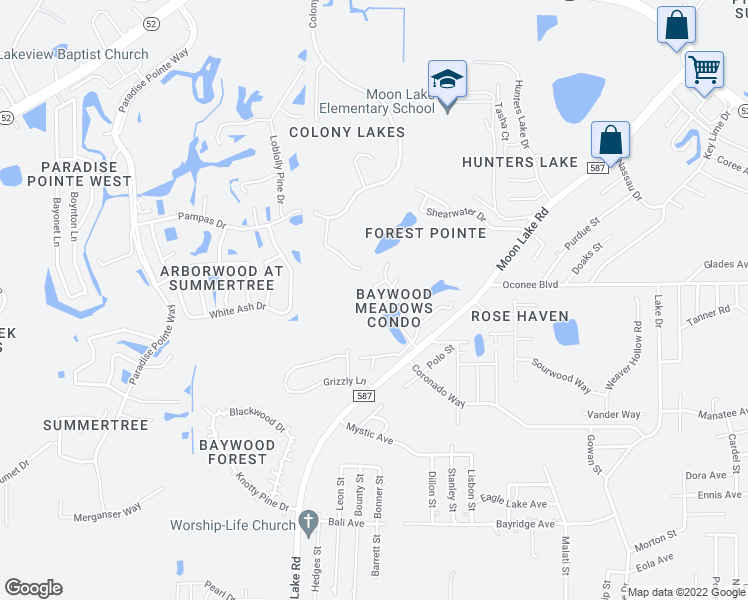 map of restaurants, bars, coffee shops, grocery stores, and more near 12010 Proctor Loop in New Port Richey