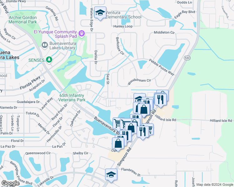 map of restaurants, bars, coffee shops, grocery stores, and more near 283 Gardner Lane in Kissimmee