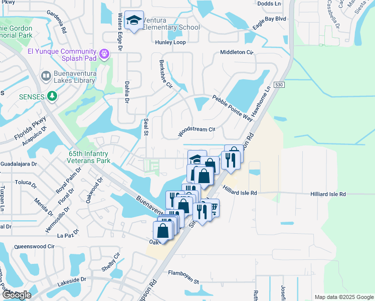 map of restaurants, bars, coffee shops, grocery stores, and more near 157 Ivy Lane in Kissimmee
