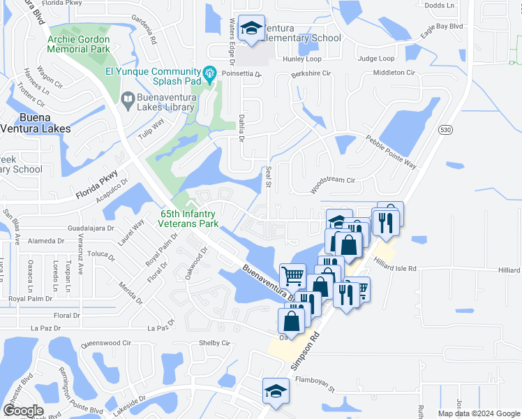 map of restaurants, bars, coffee shops, grocery stores, and more near 205 Eden Lane in Kissimmee