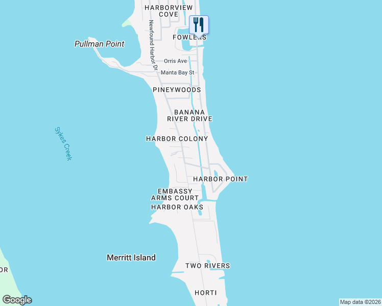 map of restaurants, bars, coffee shops, grocery stores, and more near 1830 Newfound Harbor Drive in Merritt Island