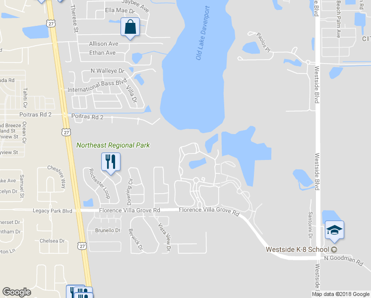 map of restaurants, bars, coffee shops, grocery stores, and more near 105 Paradise Parade in Davenport