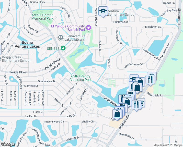map of restaurants, bars, coffee shops, grocery stores, and more near 29 West Country Cove Way in Kissimmee