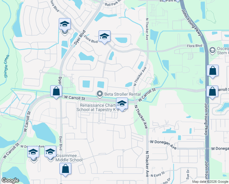 map of restaurants, bars, coffee shops, grocery stores, and more near 2540 Hinsdale Drive in Kissimmee