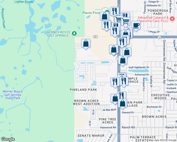 map of restaurants, bars, coffee shops, grocery stores, and more near 6500-6614 Sparrowood Lane in Port Richey