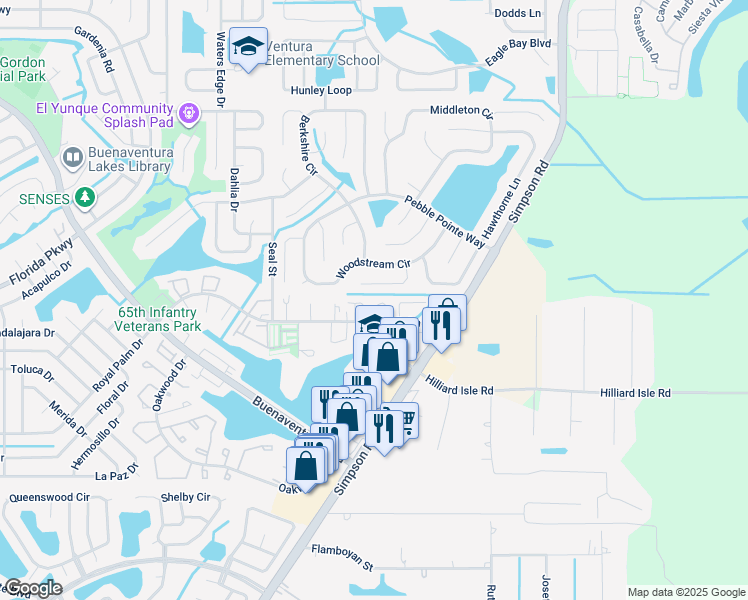 map of restaurants, bars, coffee shops, grocery stores, and more near 157 Ivy Lane in Kissimmee