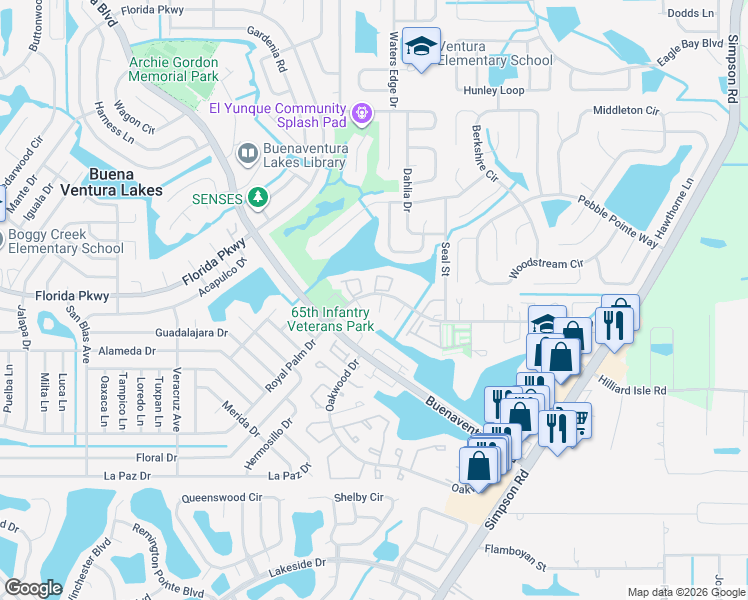 map of restaurants, bars, coffee shops, grocery stores, and more near 29 West Country Cove Way in Kissimmee