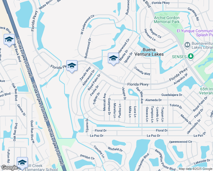 map of restaurants, bars, coffee shops, grocery stores, and more near 132 Fiesta Drive in Kissimmee