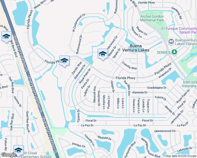 map of restaurants, bars, coffee shops, grocery stores, and more near 132 Fiesta Drive in Kissimmee