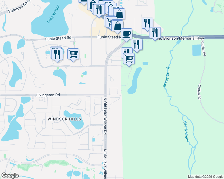 map of restaurants, bars, coffee shops, grocery stores, and more near 7583 Sunny Dreams Lane in Kissimmee